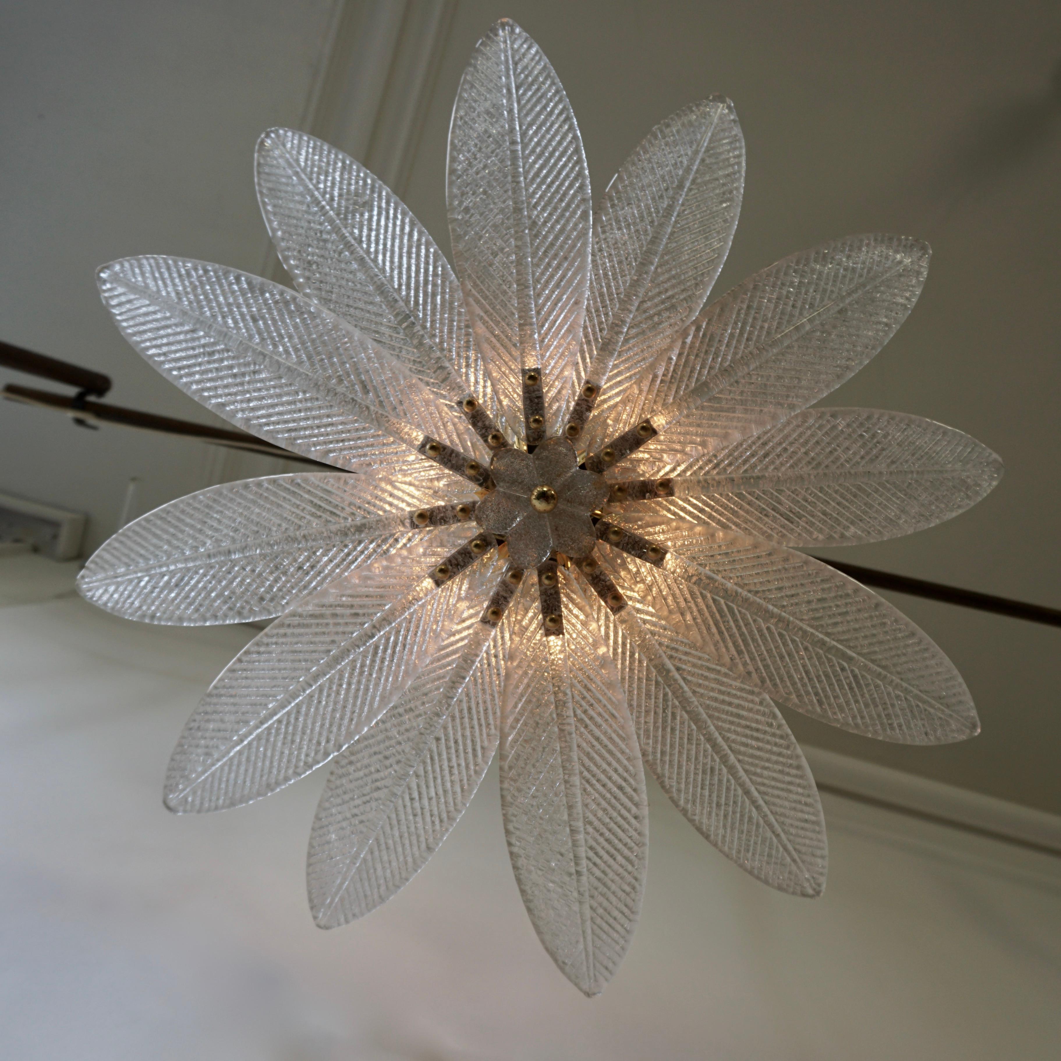 20th Century Great 12 Palmette Shallow Flush Ceiling Mount, Murano Glass, Italy