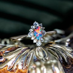 Superbe bague de fiançailles en or 14K avec opale de Boulder et diamants
