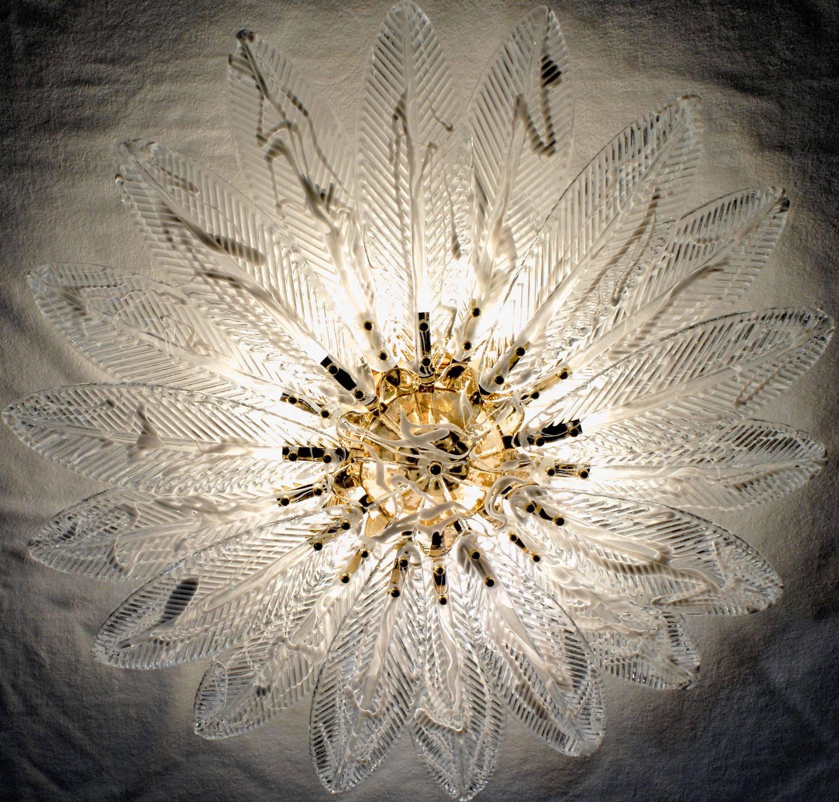 Italian Great 18 Palmette Shallow Flush Ceiling Mount, Murano, in Stock, Free Shipping For Sale