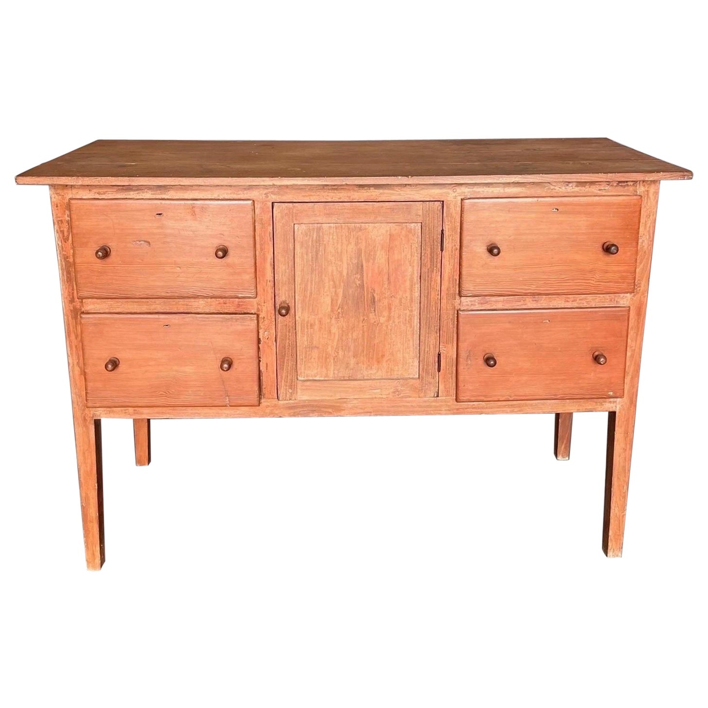 Great 19th Century North Carolina yellow pine huntboard in original red paint For Sale