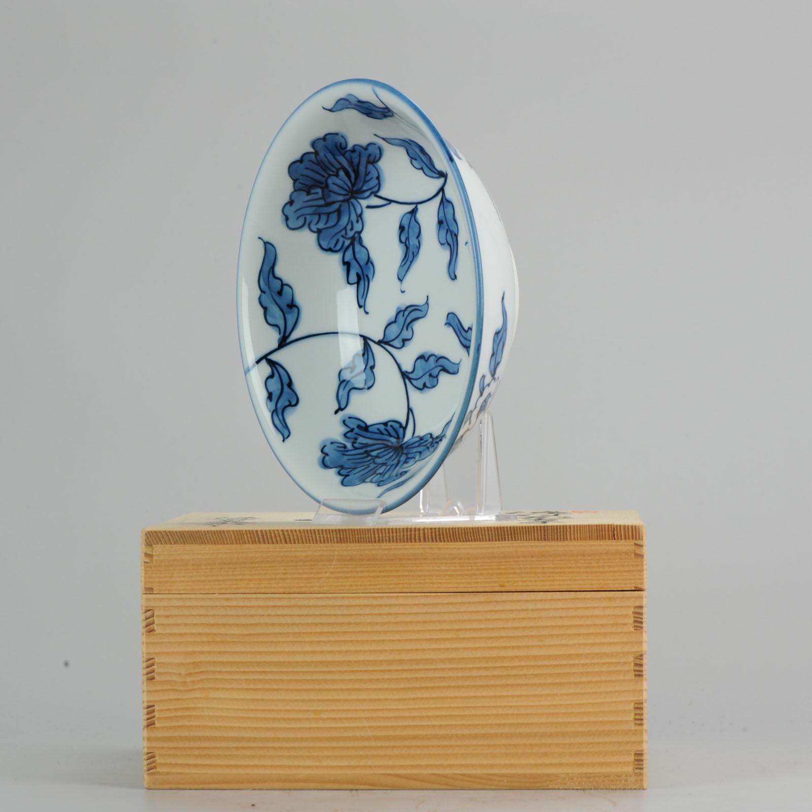 Showa Great 20th Century Japanese Raw Fish Bowls Blue and White Hand Painted Artist For Sale