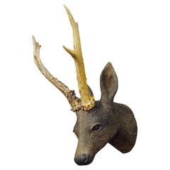 Great Antique Black Forest Plaster Deer Head ca. 1900s