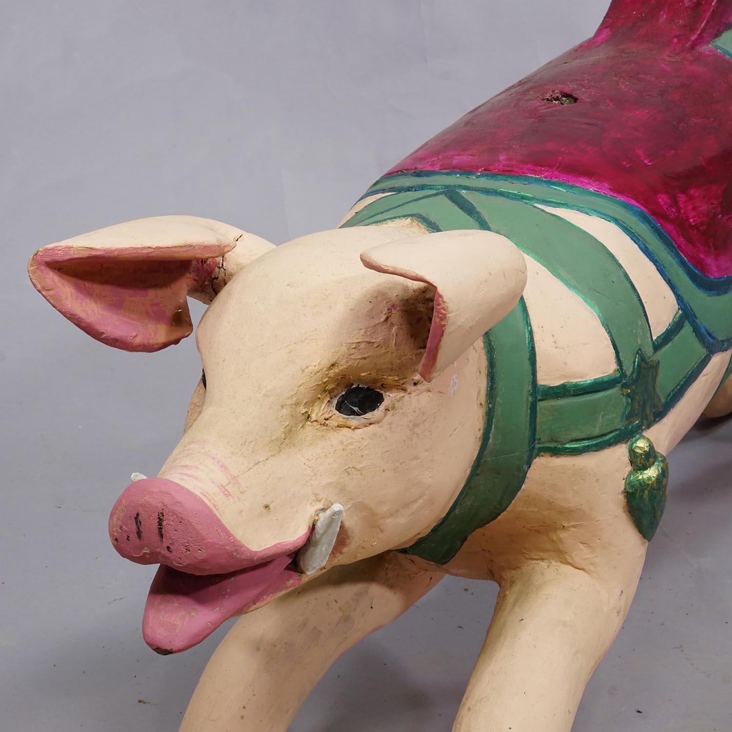 Superbe carrousel ancien pour enfants, cochon, Allemagne vers les années 1920 Bon état - En vente à Berghuelen, DE