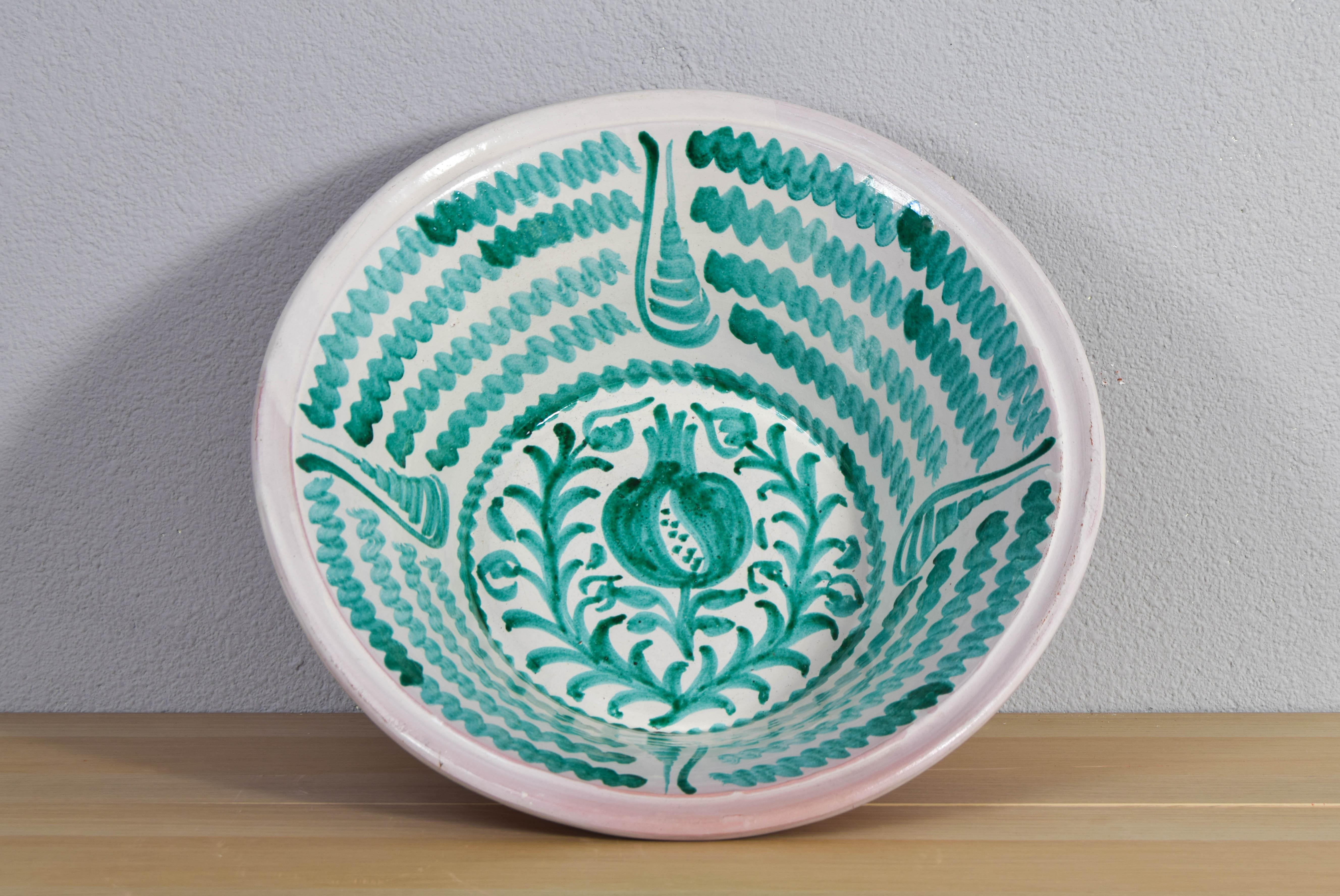 Spanish Colonial Great Antique Fajalauza Glazed Terracotta Ceramic Lebrillo Bowl Granada Spain