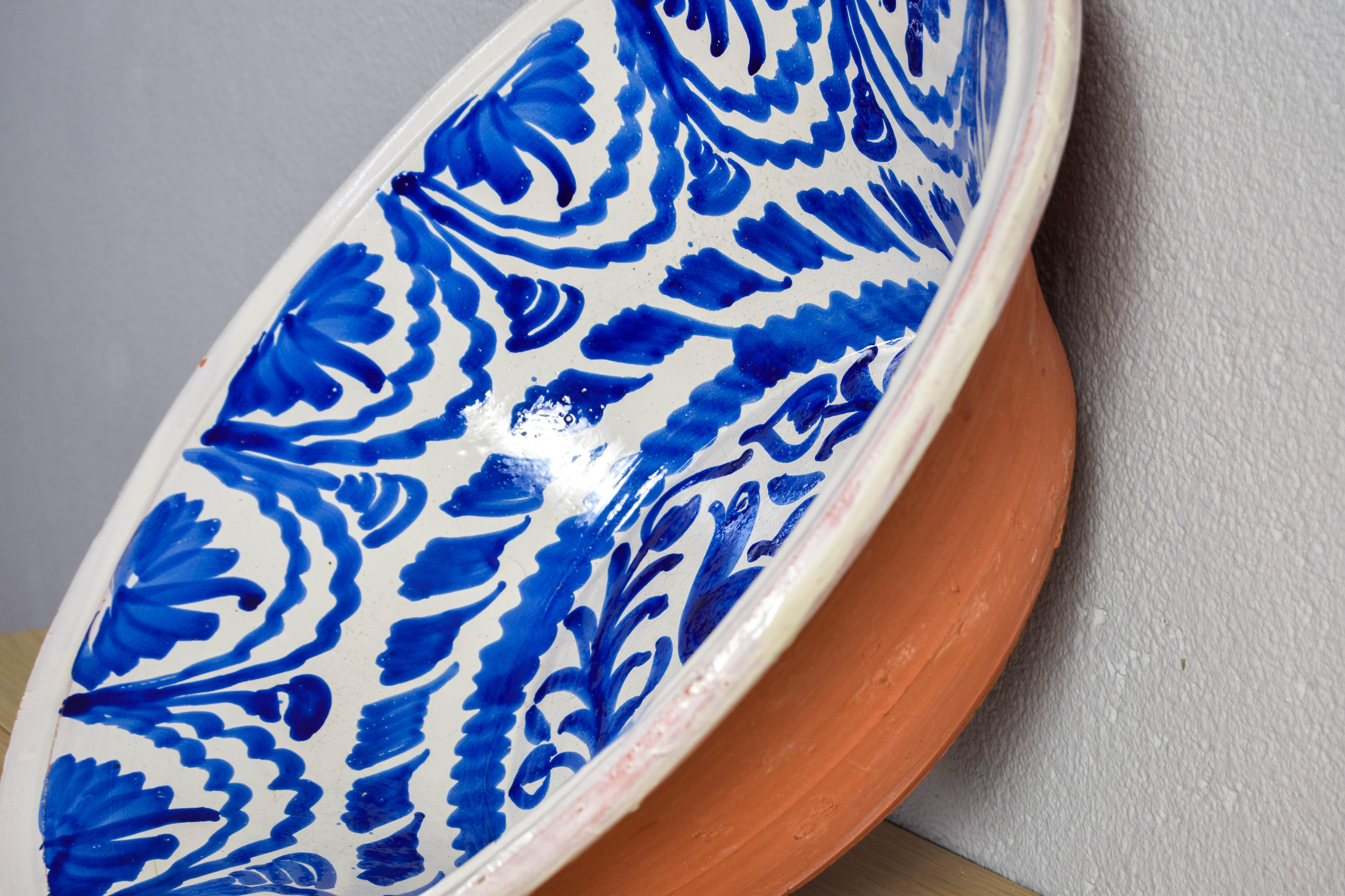20th Century Great Antique Fajalauza Glazed Terracotta Ceramic Lebrillo Bowl Granada Spain