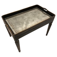 Great Apartment Size Regency Style Mirrored and Ebonized Tray Top Coffee Table
