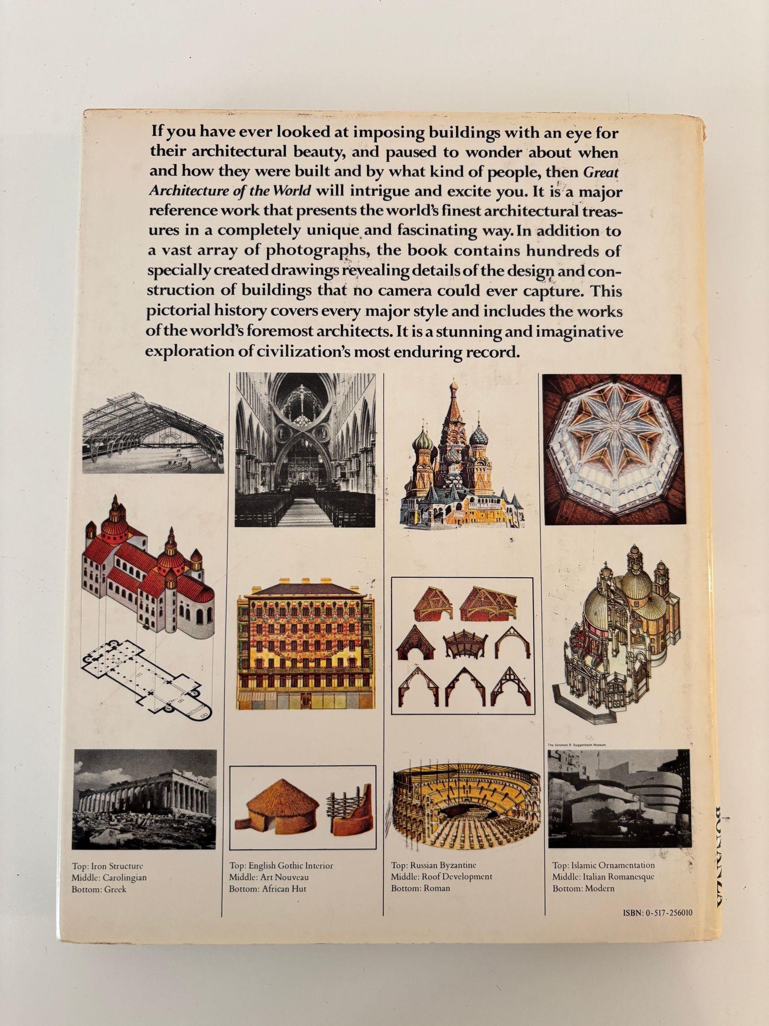 Great Architecture of the World.
This book is an illustrated history from Stonehenge to the Twentieth Century.
The book is edited by John Julius Norwich. It was first published in 1975. 
About the book:
* Content: The book presents a comprehensive