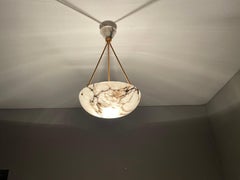 Great Art Deco Design Antique Alabaster Pendant w. Perfect Alabaster Canopy 1920