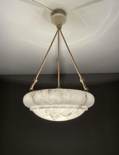 Great Art Deco Design Antique Alabaster Pendant w. Perfect Alabaster Canopy 1920