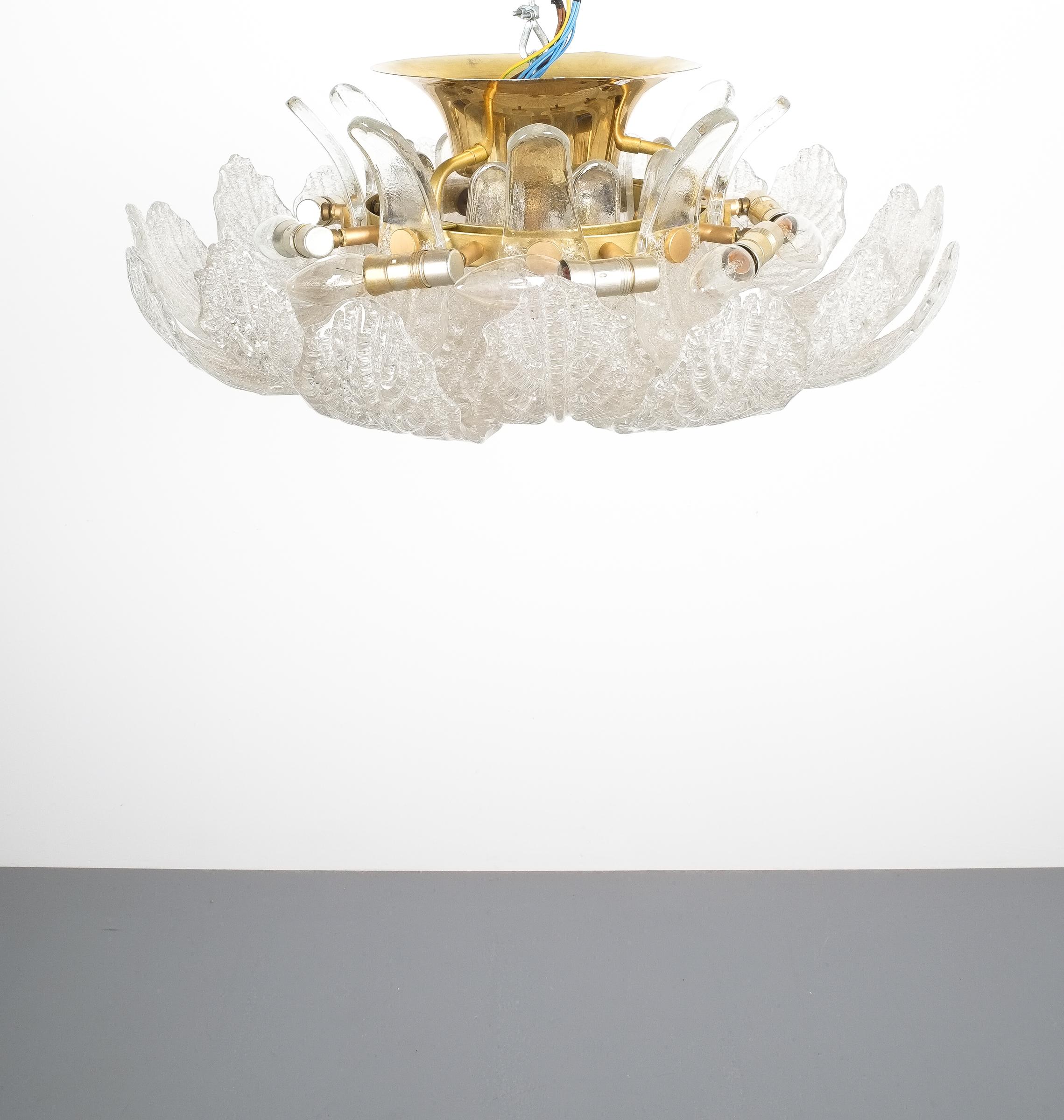 Mid-20th Century Labelled Barovier Toso Flush Mount or Chandelier Glass Brass, Italy Midcentury