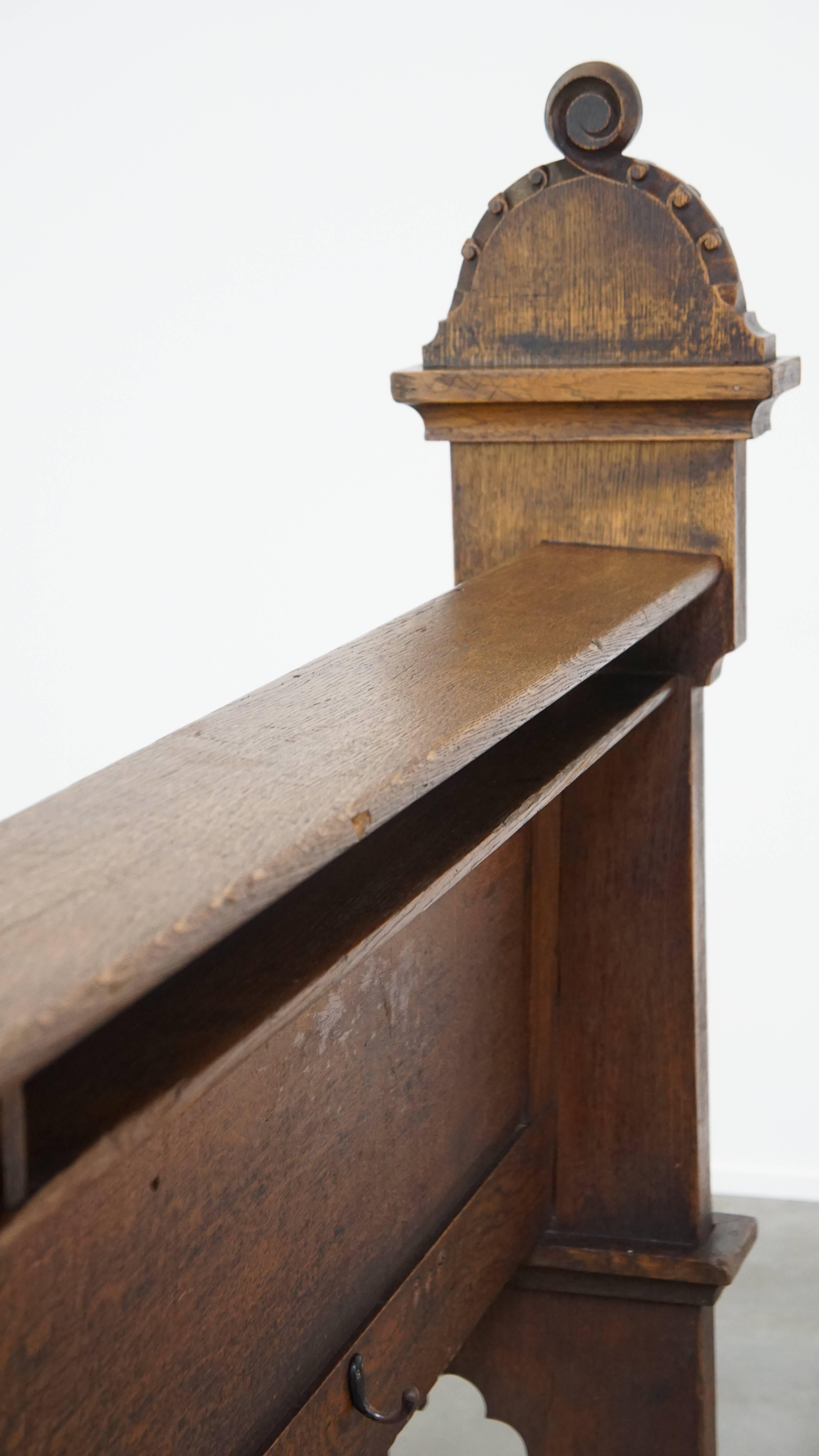 Great, beautifully carved 19th century antique oak church bench in Gothic style For Sale 4