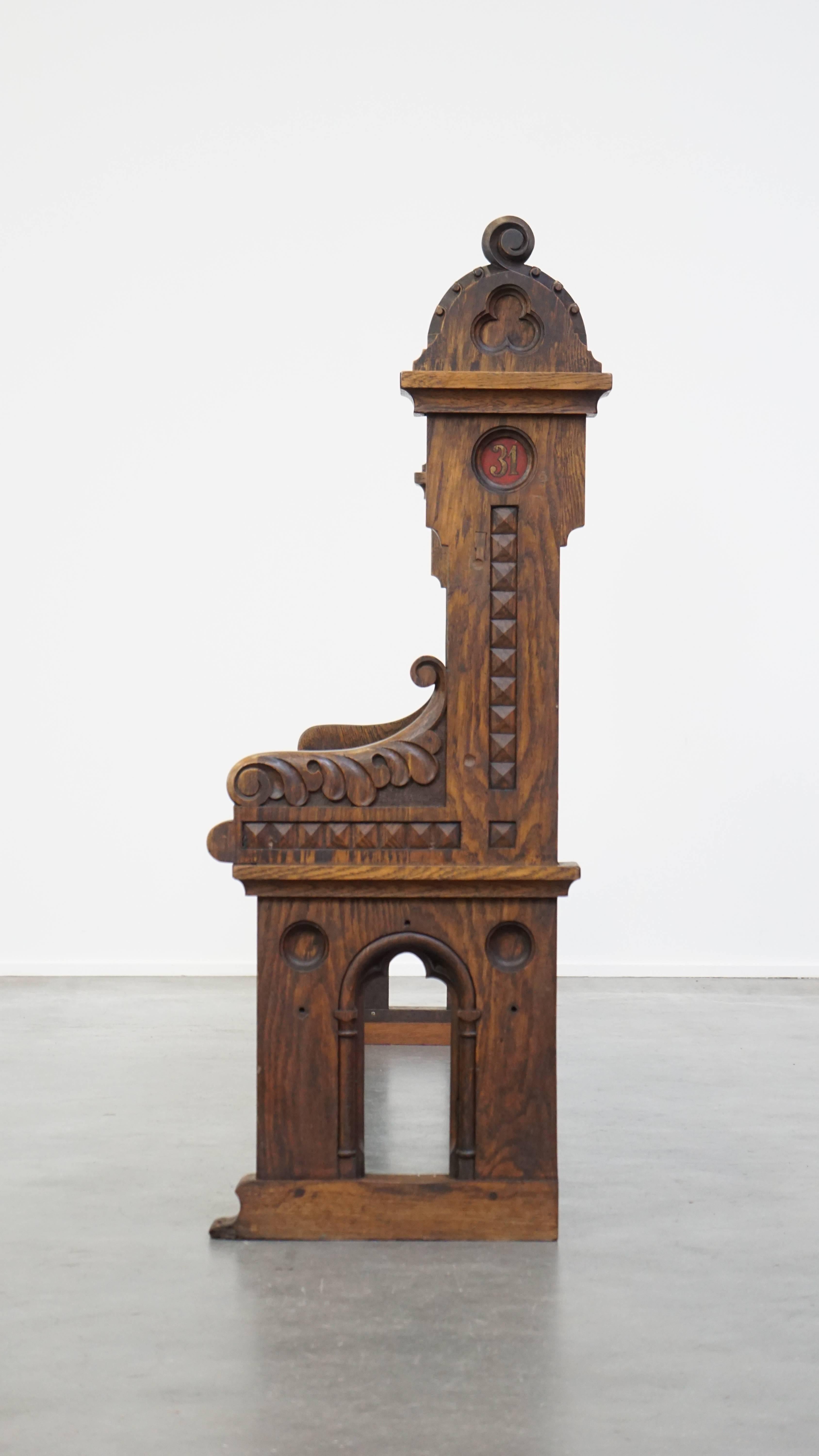 19th Century Great, beautifully carved 19th century antique oak church bench in Gothic style For Sale