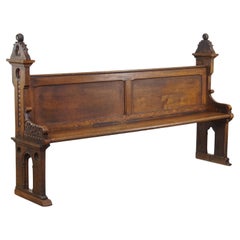 Great, beautifully carved 19th century antique oak church bench in Gothic style