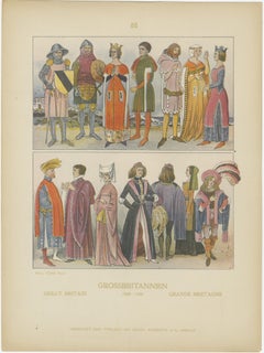Great Britain 1300–1500 Costume Plate, Antique Hand-Colored Print, ca.1880