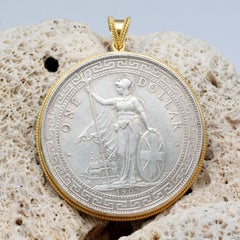 Great Britain 1907 Silver Trade Dollar Coin 18K Gold Pendant