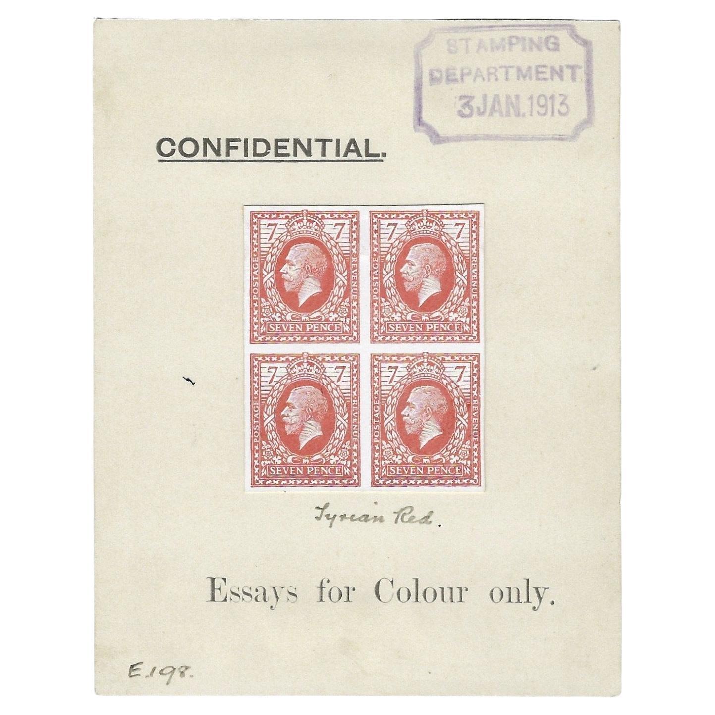 Great Britain 1913 7d Eve's Wreath Design Colour Essays, SG387var For Sale
