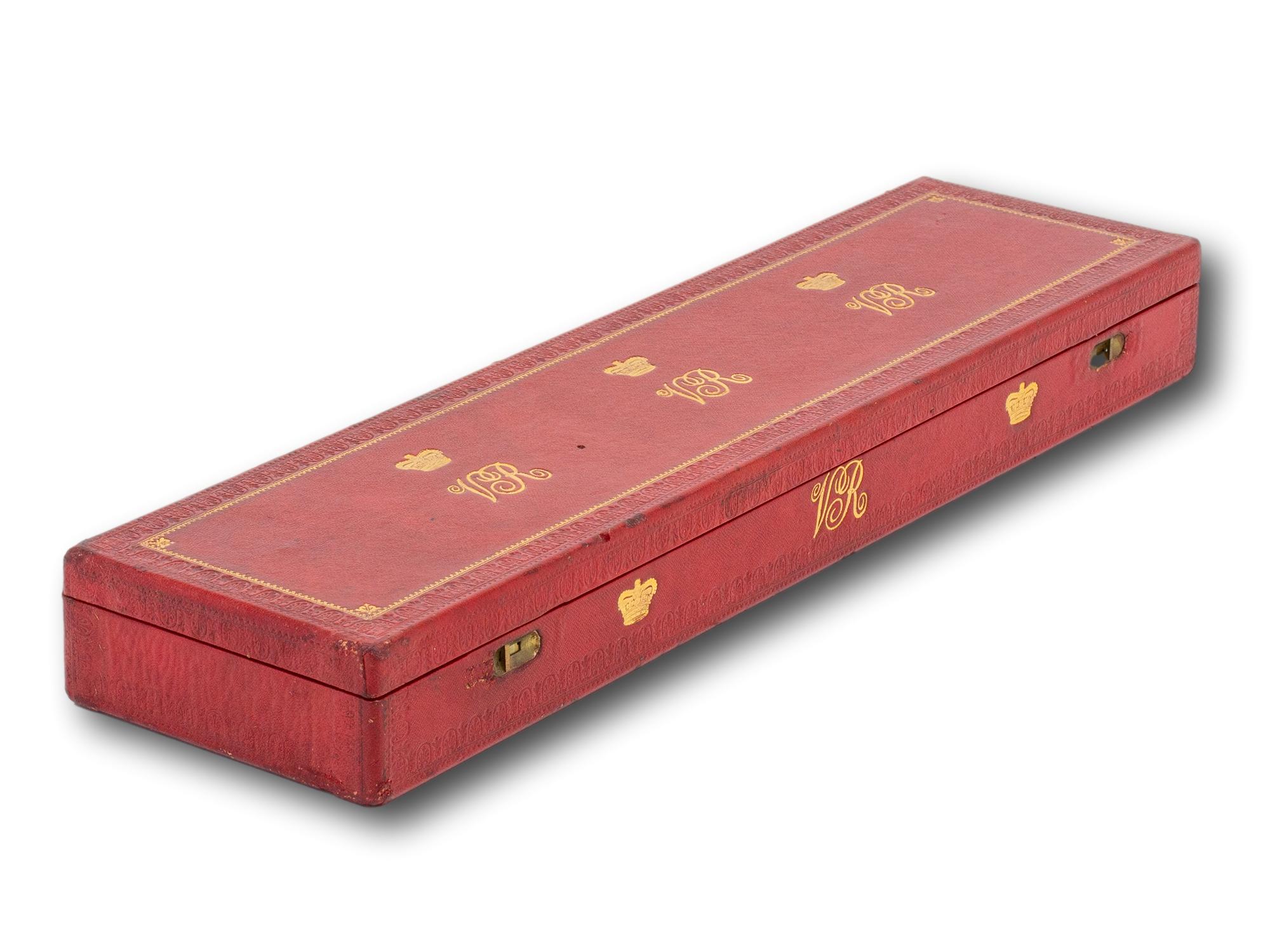 British Great Britain English Red Leather Royal Presentation Box Victoria Regina