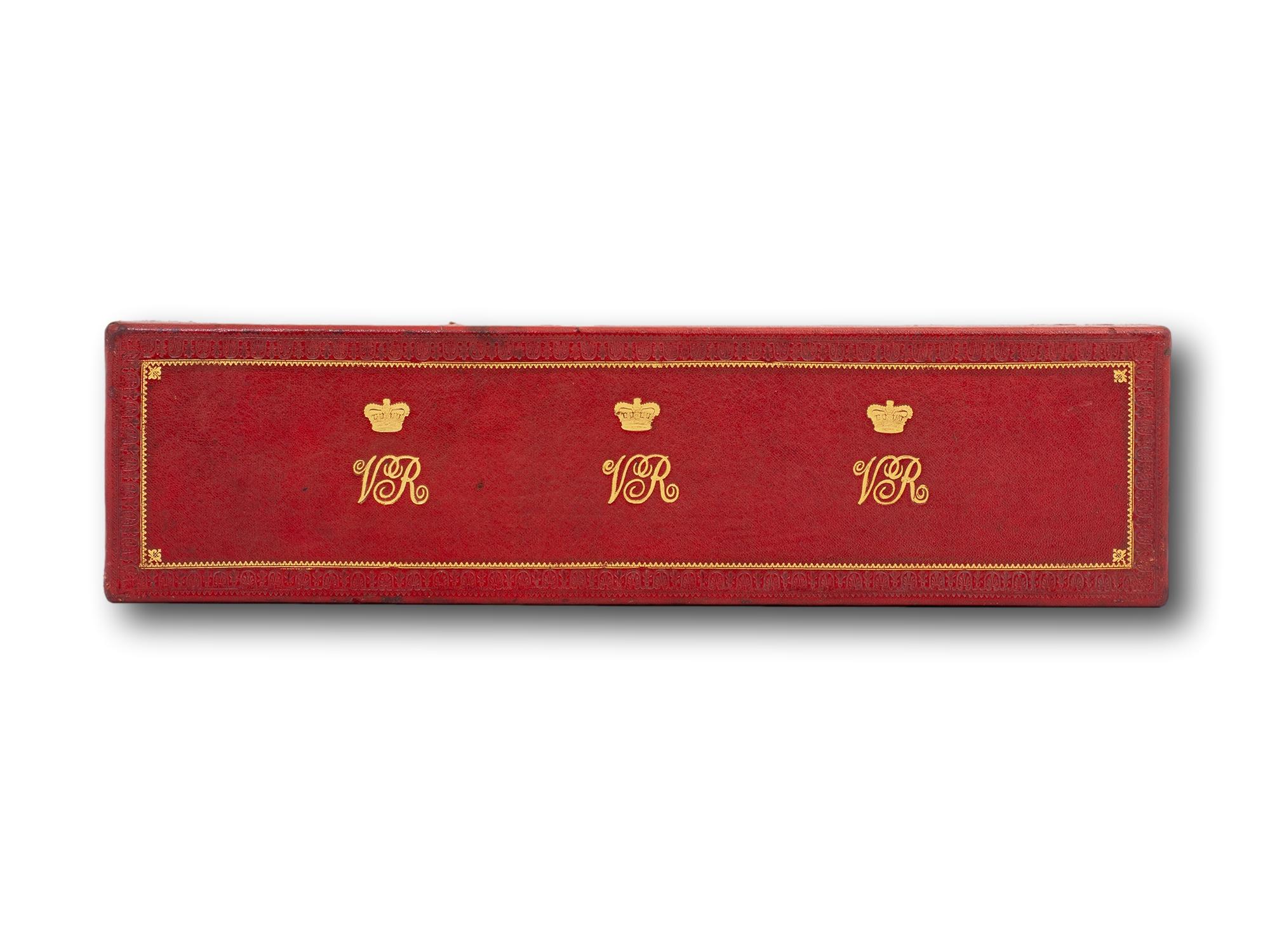 Great Britain English Red Leather Royal Presentation Box Victoria Regina 1
