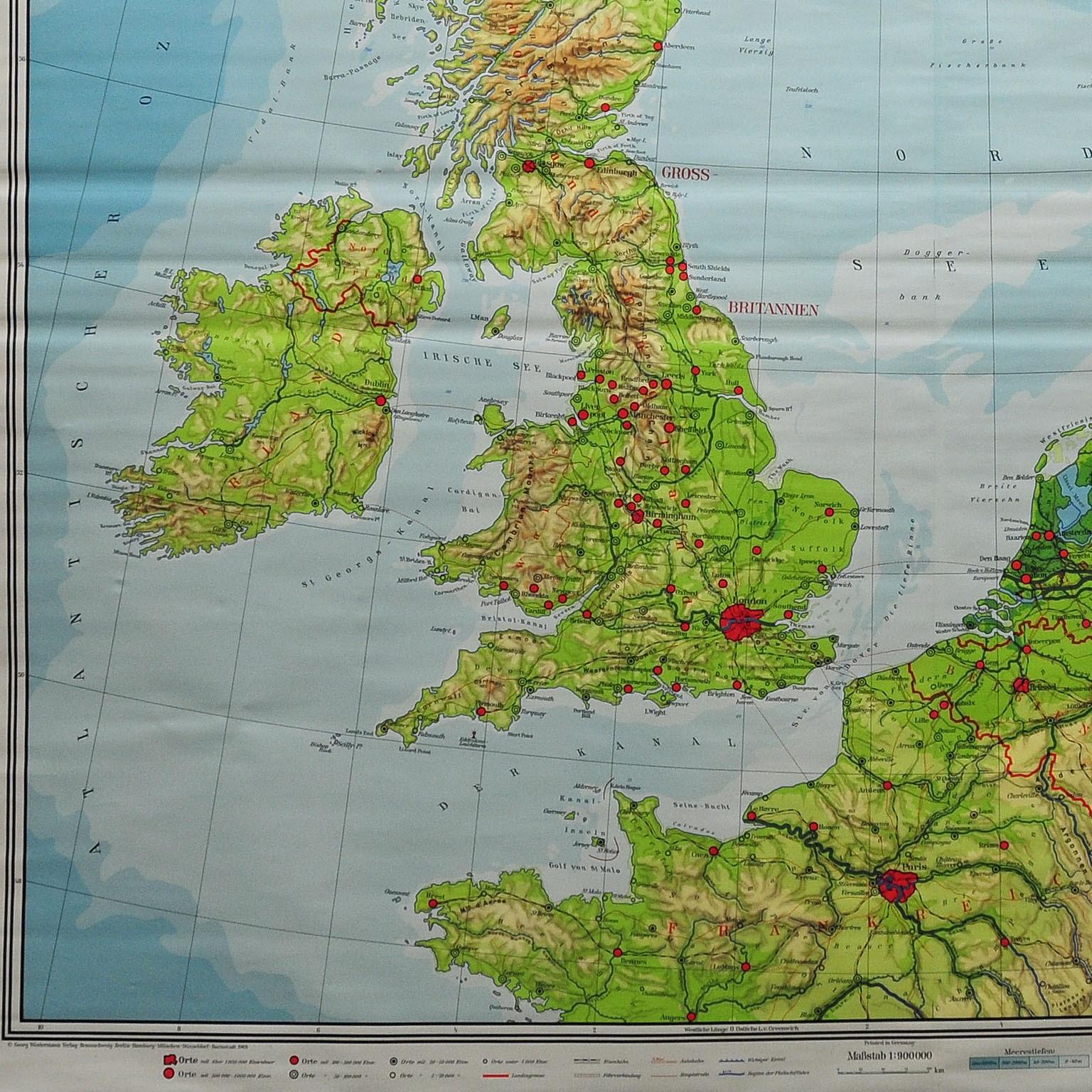 Country Carte murale Grande-Bretagne, Scandinavie, Nord de la France, Pays-Bas, Allemagne en vente