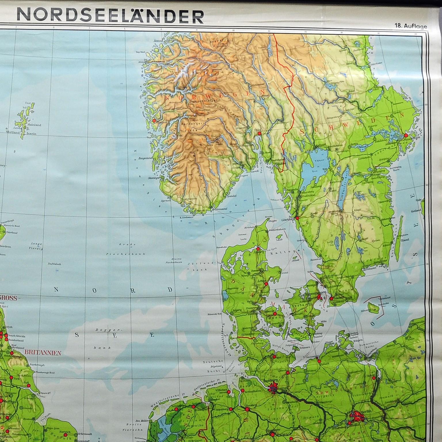 Allemand Carte murale Grande-Bretagne, Scandinavie, Nord de la France, Pays-Bas, Allemagne en vente