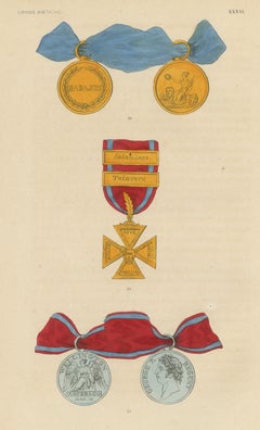 Great Britain, Waterloo and Peninsula Medals, Plate XXXVI, Wood Engraving, 1844