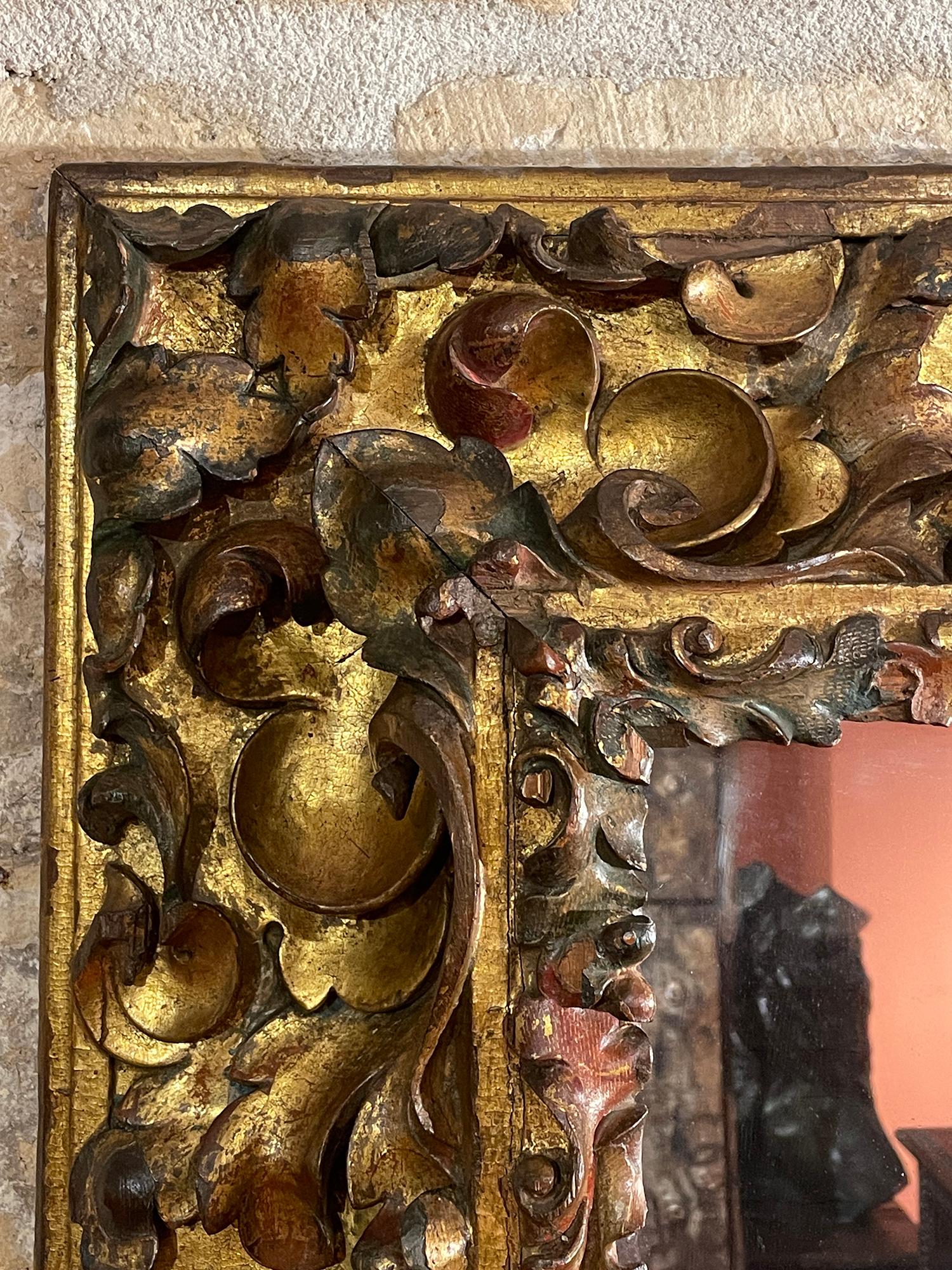 Baroque Great Carved and Polychromed Italian Mirror For Sale