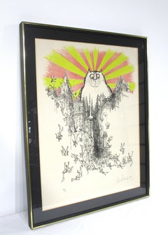 Ronald Searle "Great Cat God " Lithograph 1970's Artist Signed and Numbered