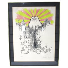 Ronald Searle "Gran Dios Gato " Litografía años 70 Artista firmada y numerada