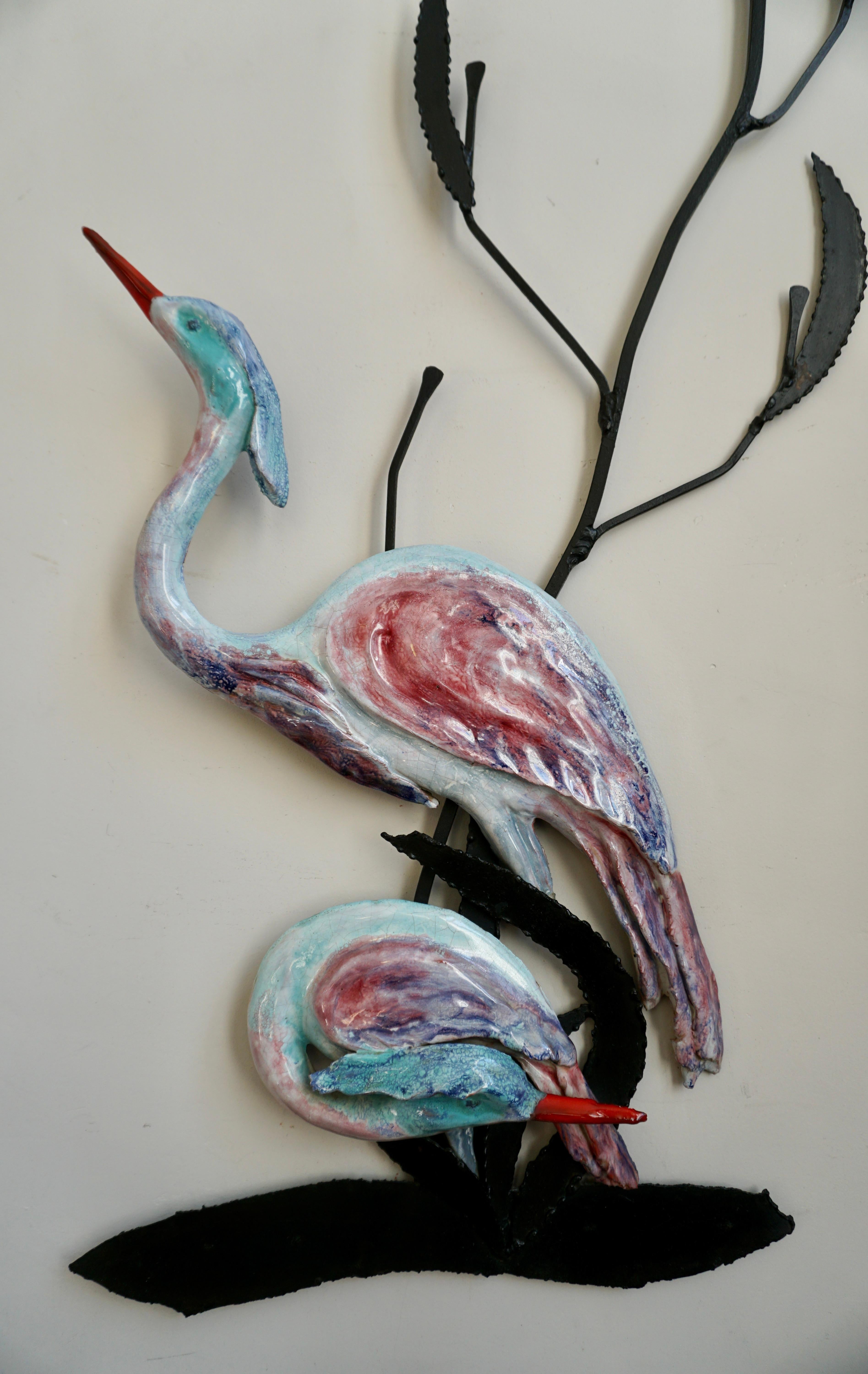 Hollywood Regency Great Ceramic Heron Birds Wall Art Décor For Sale