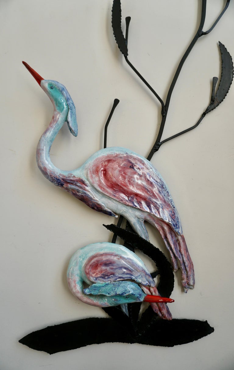 Hollywood Regency Great Ceramic Heron Birds Wall Art Décor For Sale