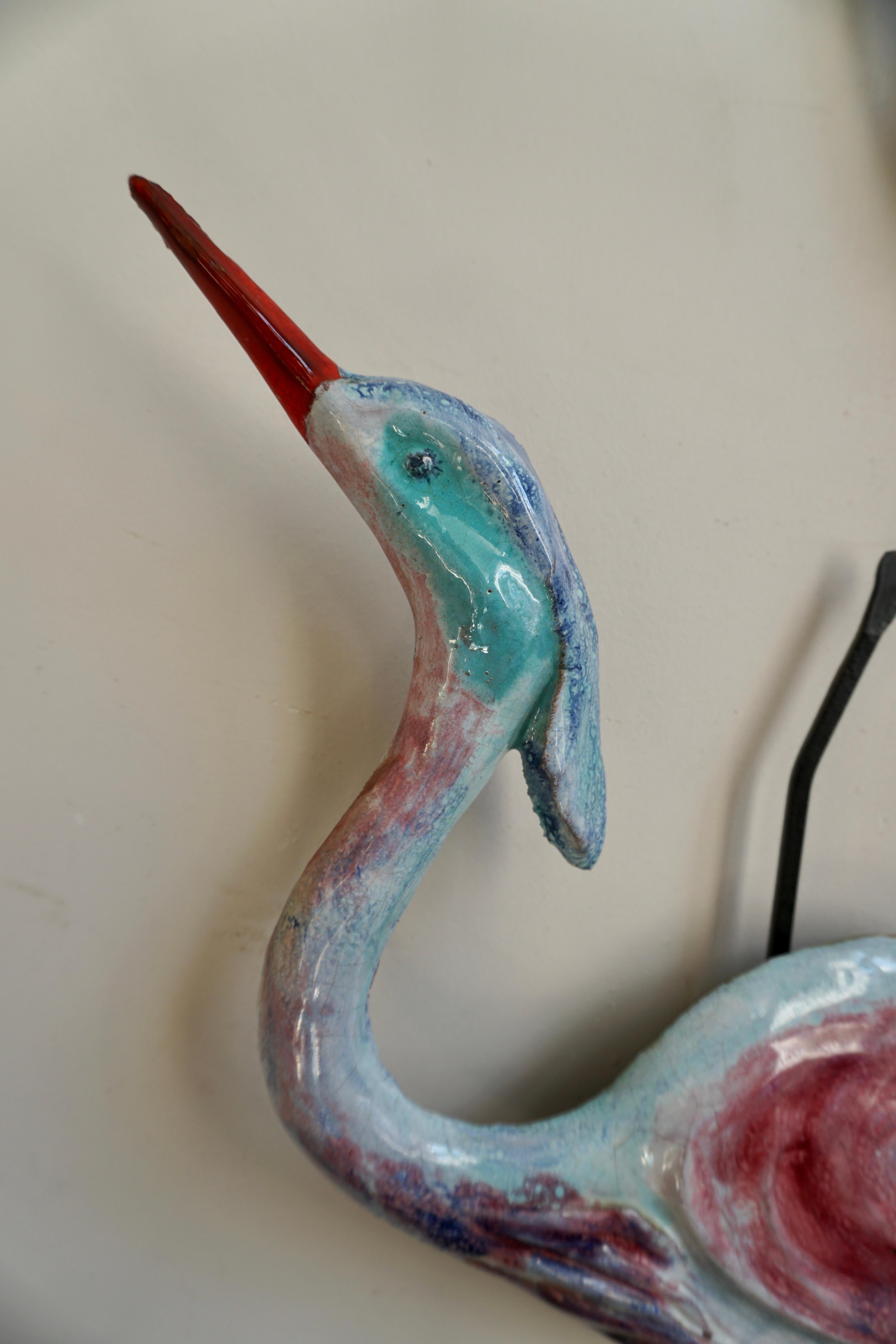 Glazed Great Ceramic Heron Birds Wall Art Décor For Sale