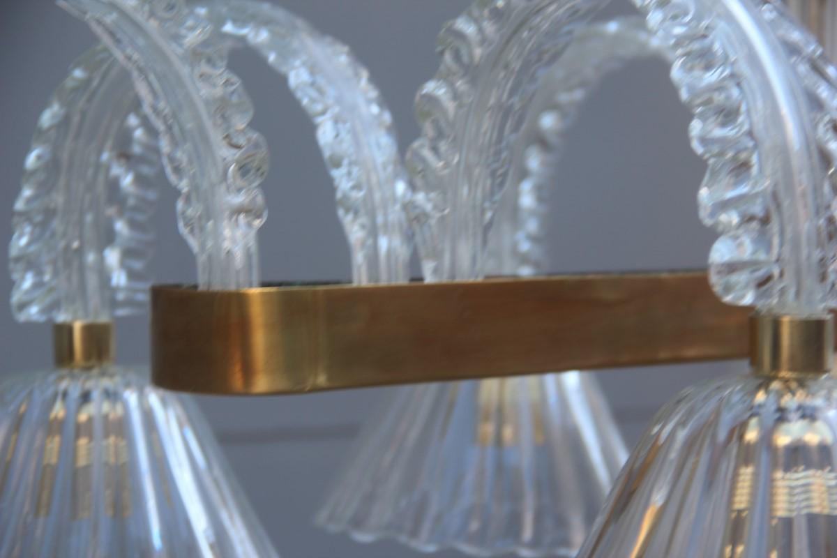Great Chandelier Rectangular Brass Gold Glass Murano 1940s Flowers Barovier 5