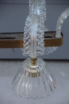 Great Chandelier Rectangular Brass Gold Glass Murano 1940s Flowers Barovier