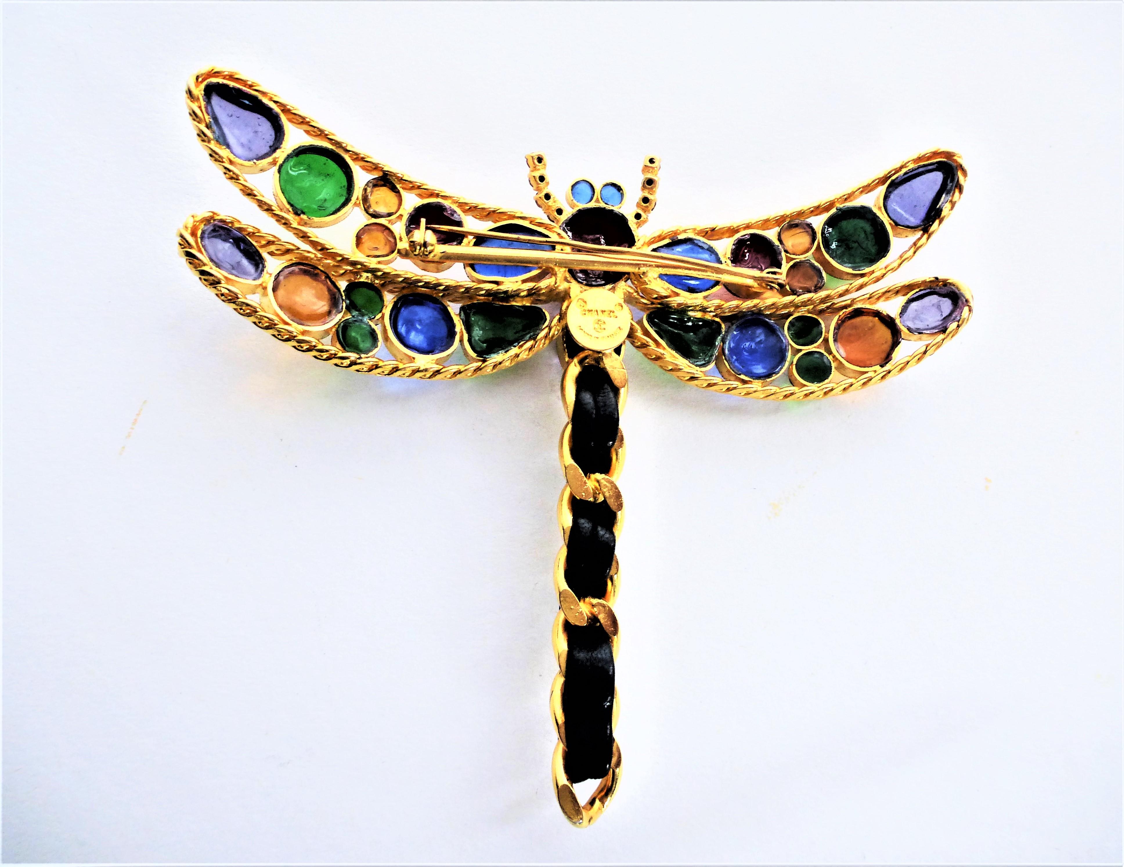 Artisan Great Chanel dragonfly brooch from Gripoix 70 / 80's gold-plated For Sale
