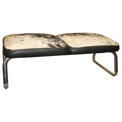 Great Chrome Bench with Cowhide and Leather Upholstery