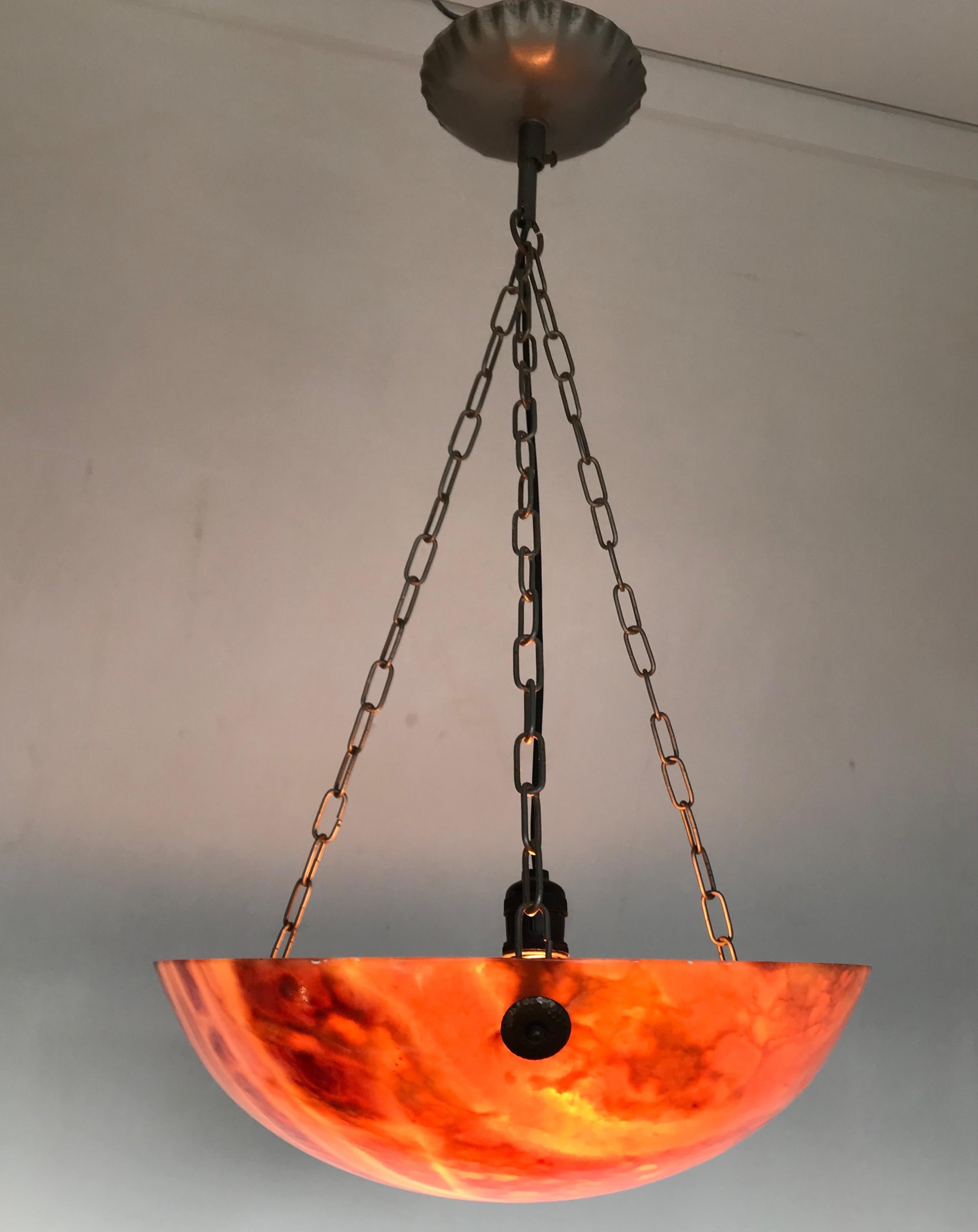 Great Color & Practical Size Art Deco Alabaster Ceiling Lamp / Light Fixture For Sale 6