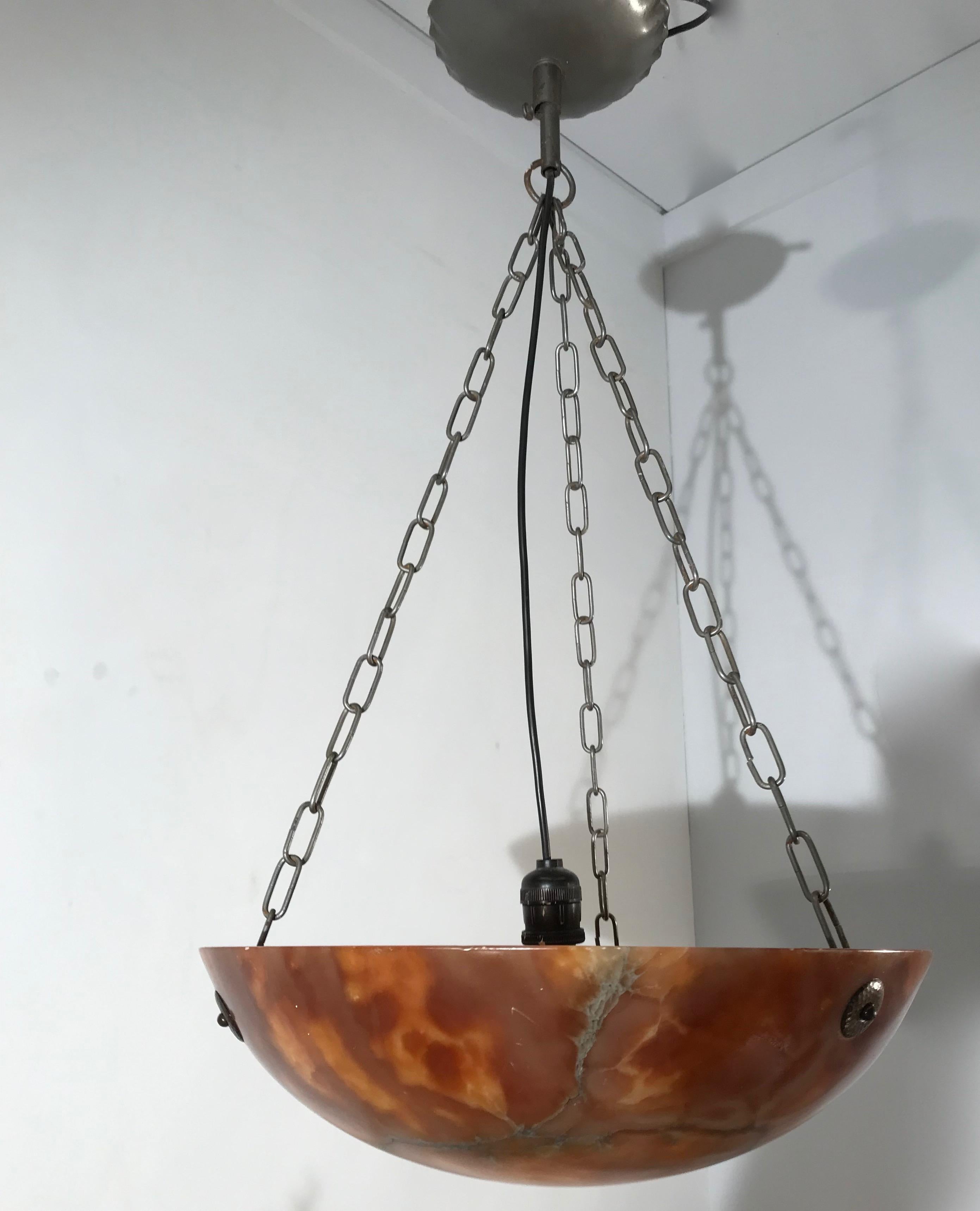 Great Color & Practical Size Art Deco Alabaster Ceiling Lamp / Light Fixture For Sale 7