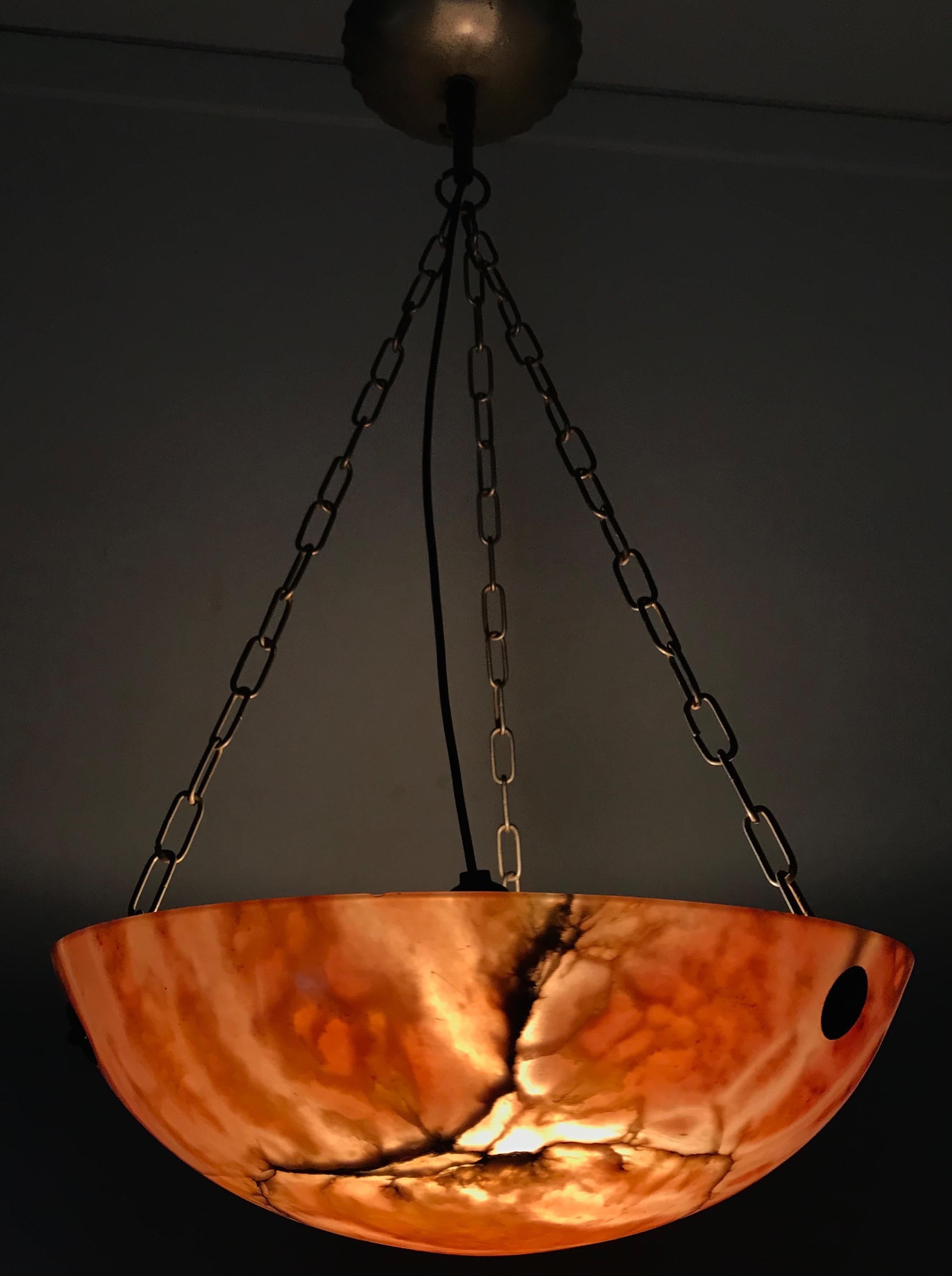 Great Color & Practical Size Art Deco Alabaster Ceiling Lamp / Light Fixture For Sale 8