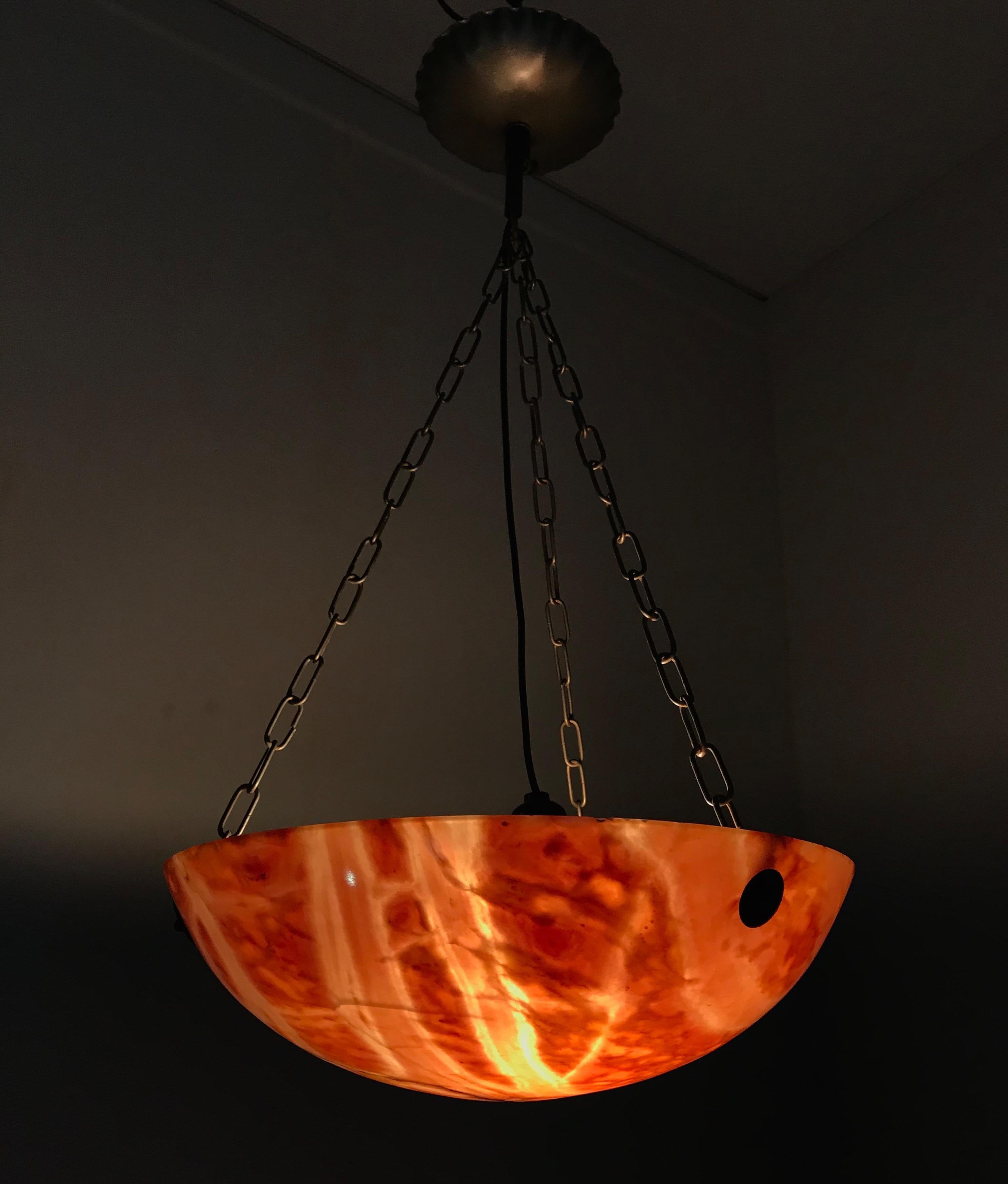 Great Color & Practical Size Art Deco Alabaster Ceiling Lamp / Light Fixture For Sale 10