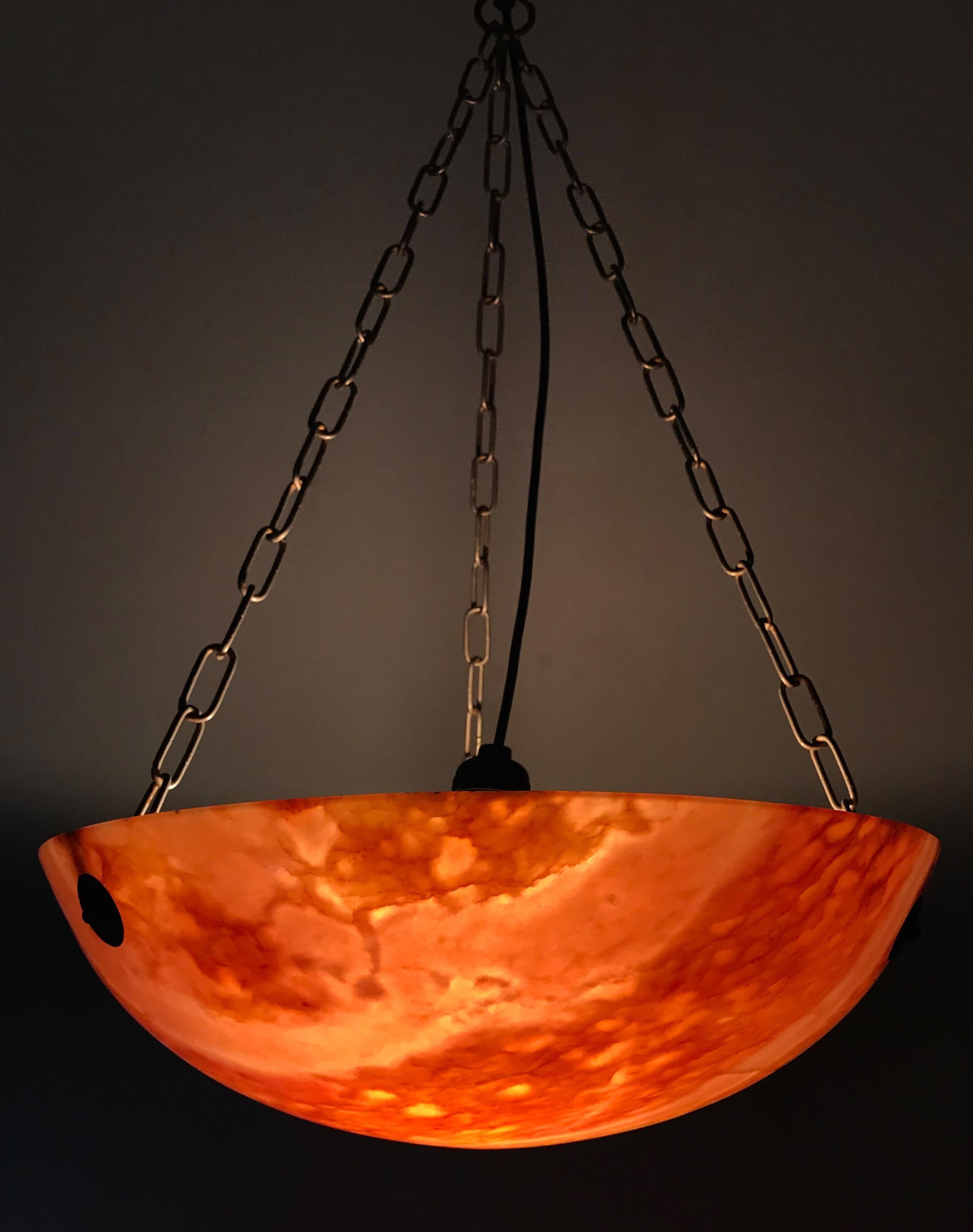 Great Color & Practical Size Art Deco Alabaster Ceiling Lamp / Light Fixture For Sale 11