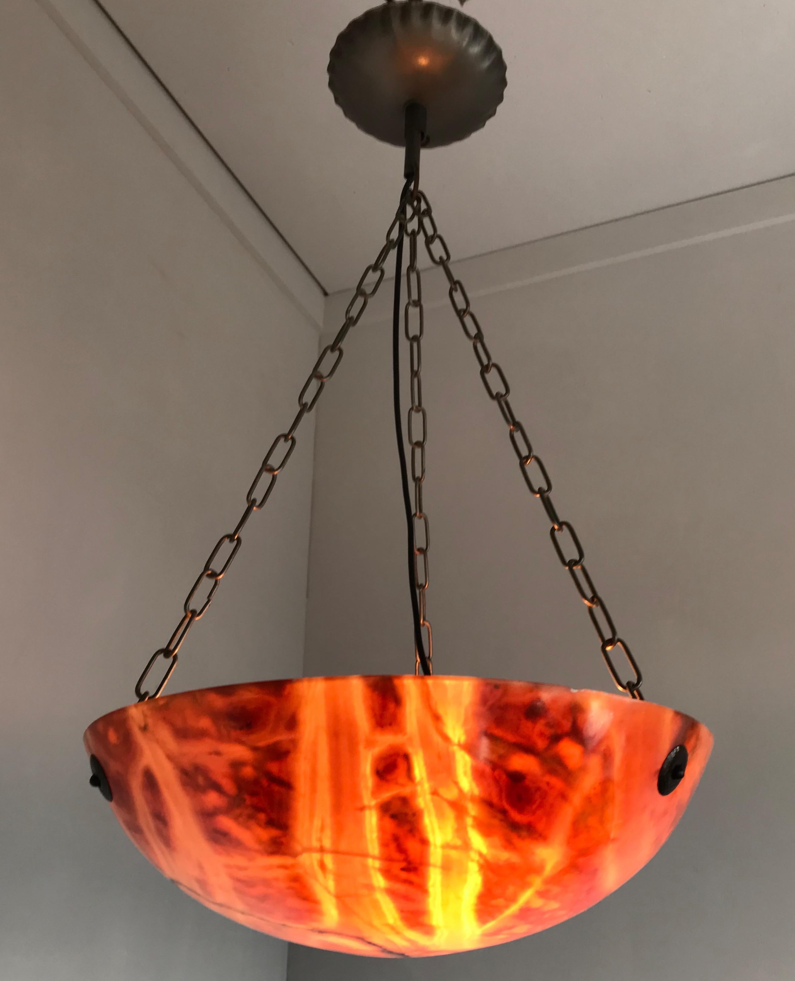 Italian Great Color & Practical Size Art Deco Alabaster Ceiling Lamp / Light Fixture For Sale