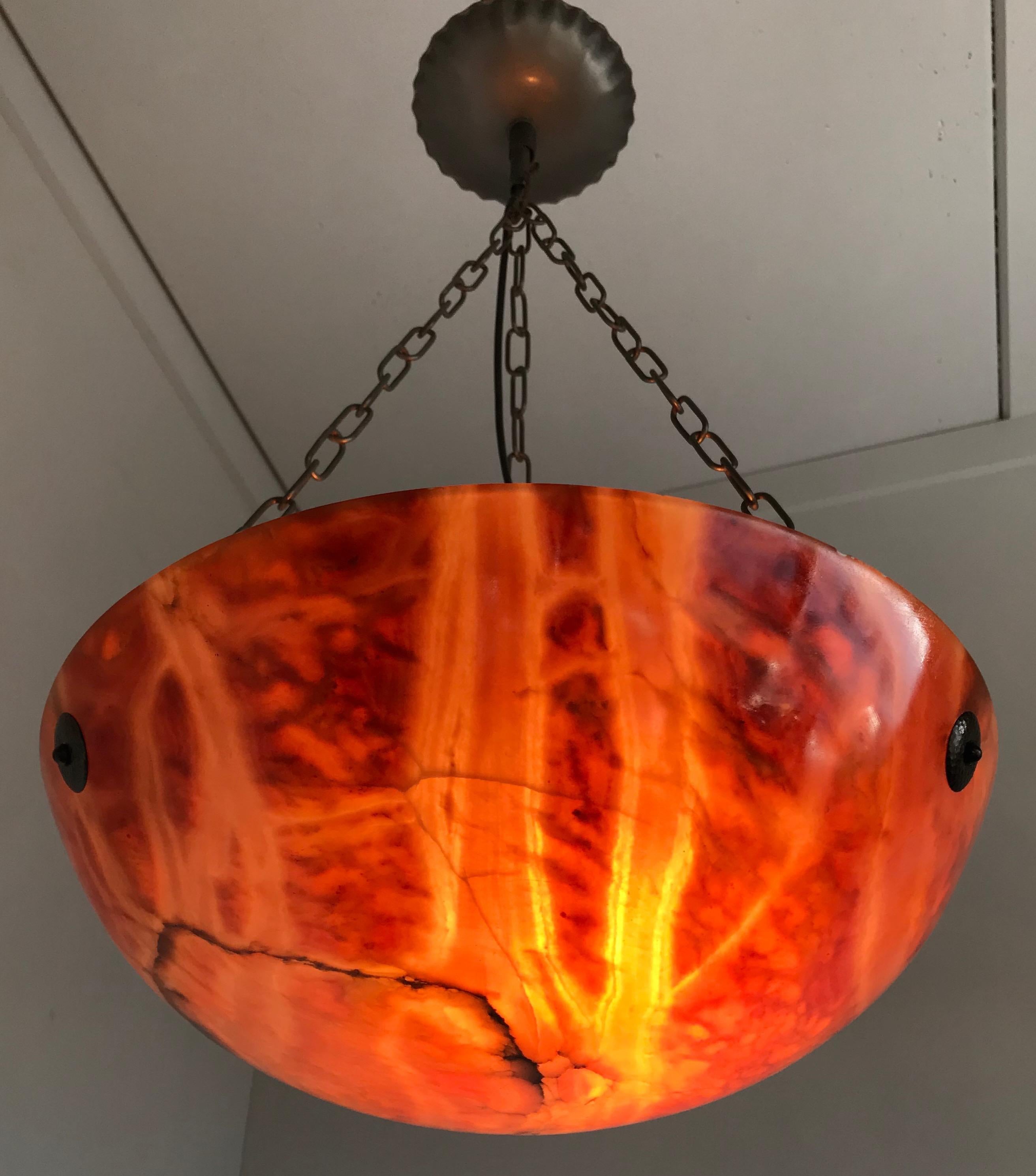 Hand-Crafted Great Color & Practical Size Art Deco Alabaster Ceiling Lamp / Light Fixture For Sale