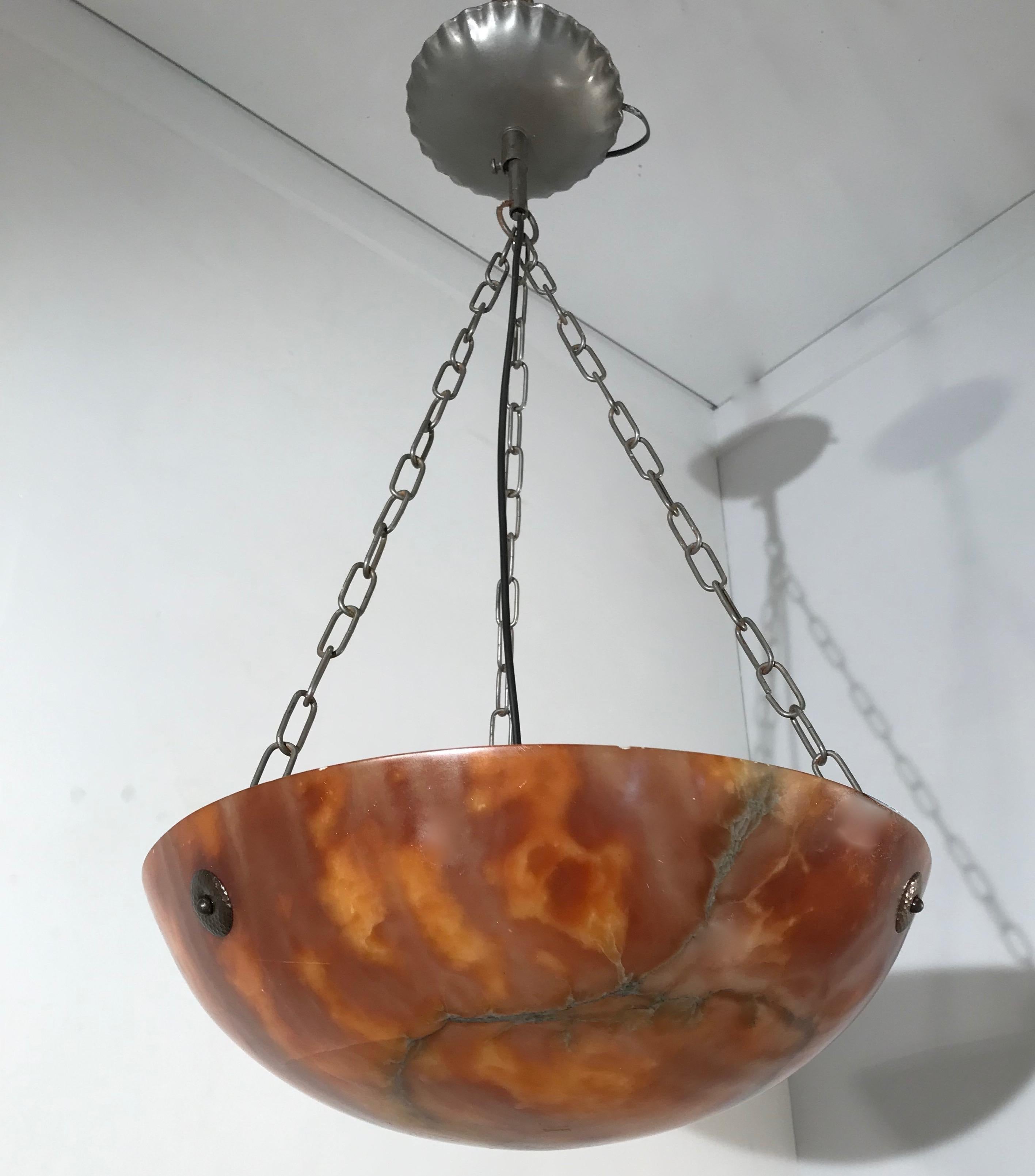 Iron Great Color & Practical Size Art Deco Alabaster Ceiling Lamp / Light Fixture For Sale