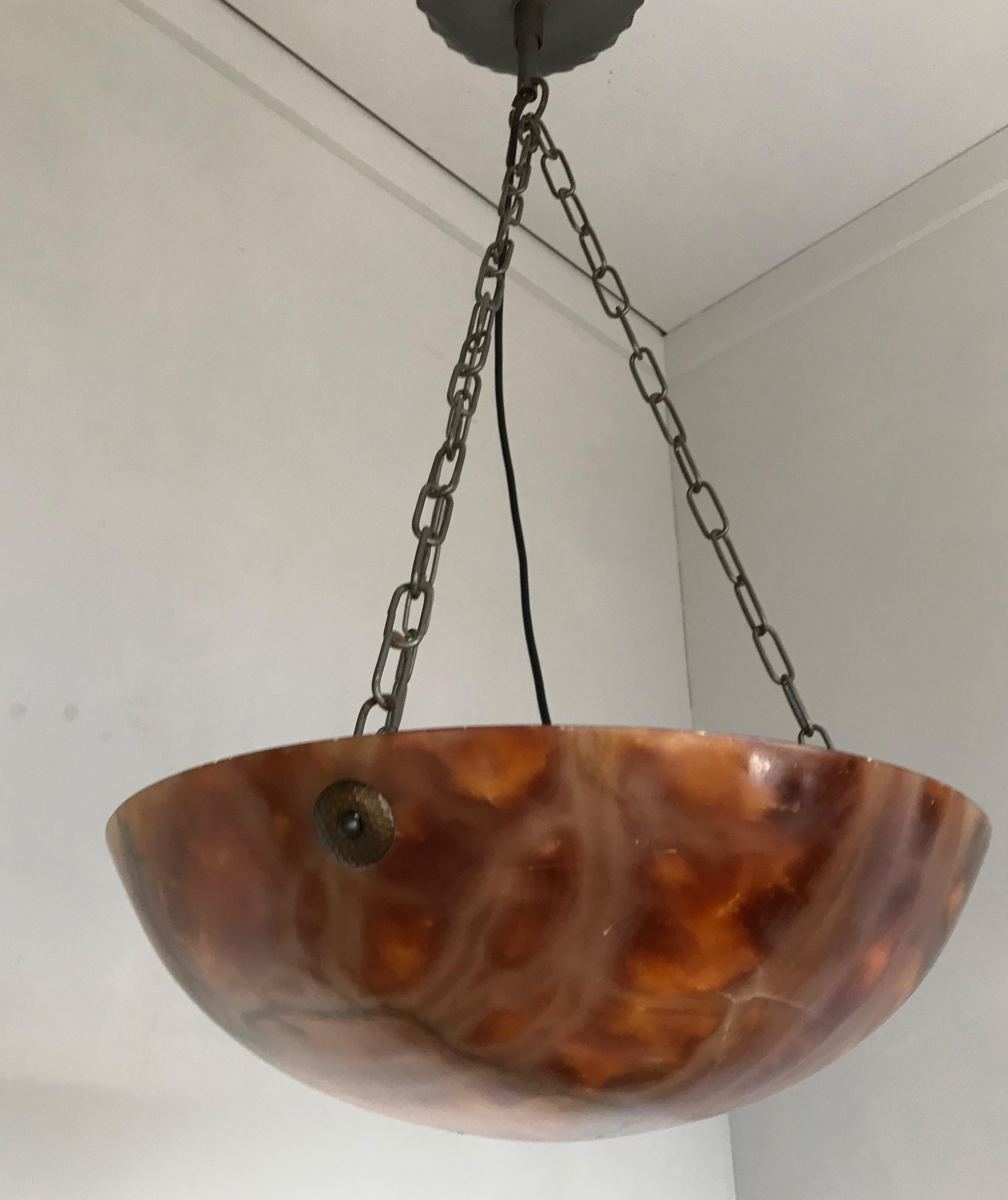 Great Color & Practical Size Art Deco Alabaster Ceiling Lamp / Light Fixture For Sale 1