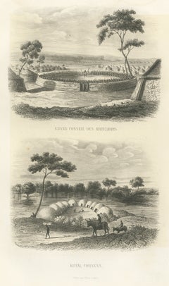 Great Council of the Matelhapis and a Coranna Kraal, Antique Print, 1859