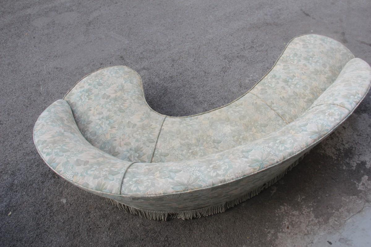 German Great Curved Midcentury Boomerang Sofa Design Wood Feet Federico Munari Style 