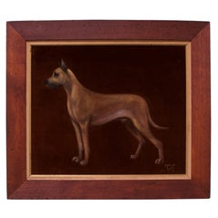 Vintage "Great Dane" Framed Oil on Velvet by Lawrence Shelby