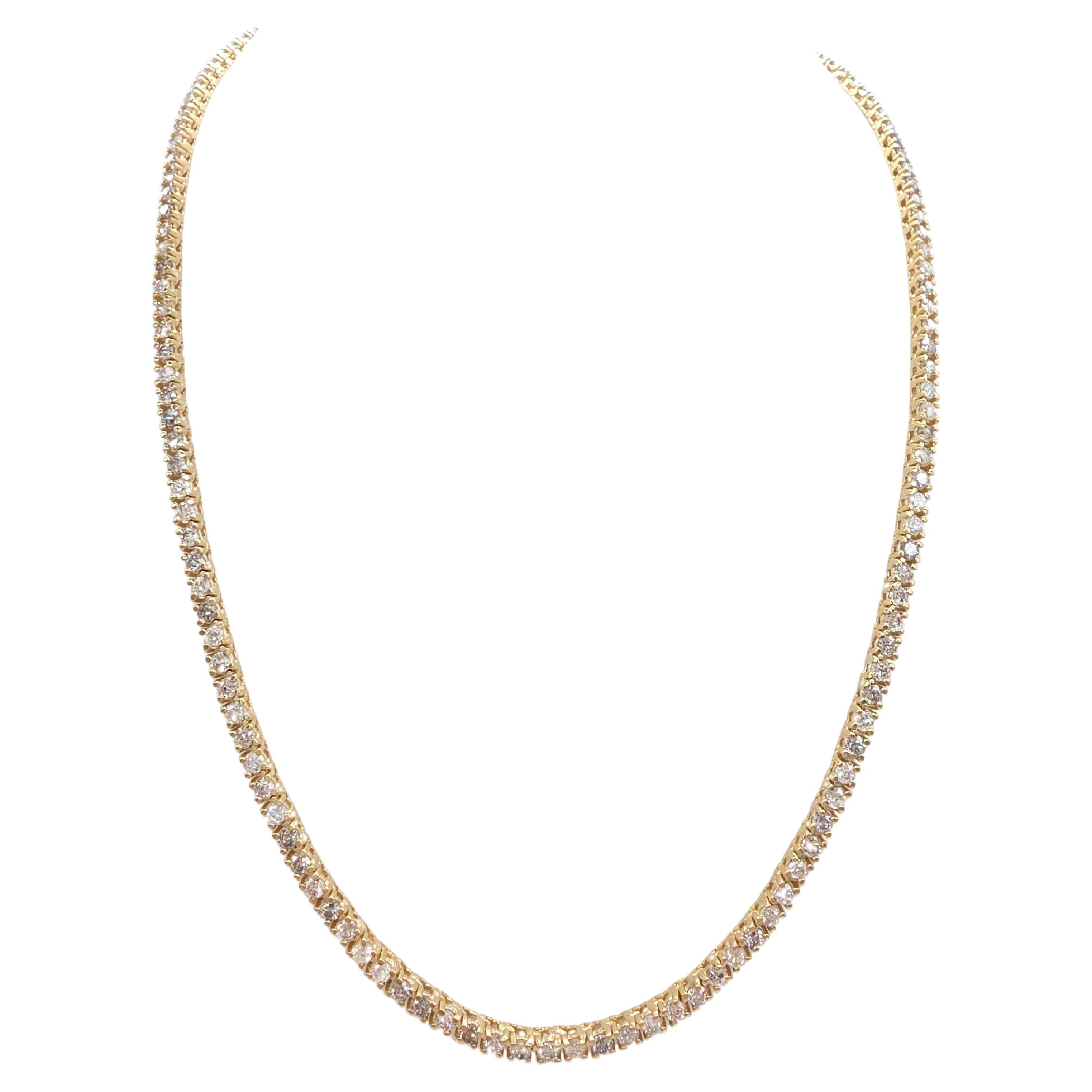 Collier « tennis » en diamants naturels de 11,10 carats, en or jaune 14 carats, 18"