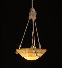 Great Design Antique Orange Alabaster Chandelier Pendant, Art Decò