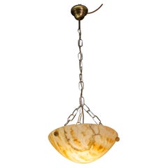 Design Great Pendentif Chandelier en albâtre orange antique, Art Decò